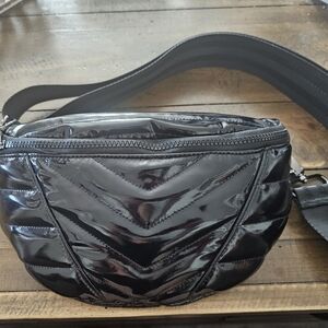 THINK ROYLN Little Runaway Black Patent Quilted Crossbody Bag